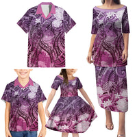 Pacific Beauty Girl Family Matching Puletasi and Hawaiian Shirt Pink Polyneisan Tribal Vintage Motif LT9 - Polynesian Pride