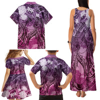 Pacific Beauty Girl Family Matching Tank Maxi Dress and Hawaiian Shirt Pink Polyneisan Tribal Vintage Motif LT9 - Polynesian Pride