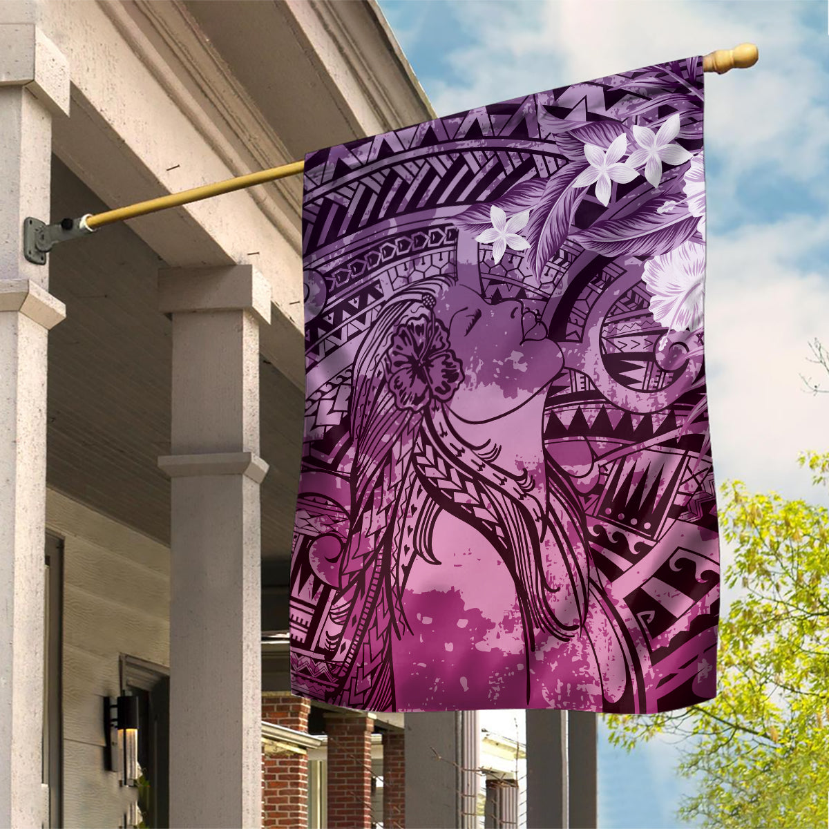 Pacific Beauty Girl Garden Flag Pink Polyneisan Tribal Vintage Motif LT9 House Flag Pink - Polynesian Pride