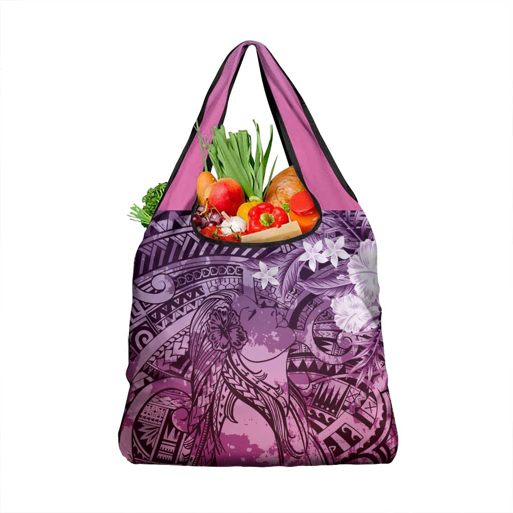 Pacific Beauty Girl Grocery Bag Pink Polyneisan Tribal Vintage Motif