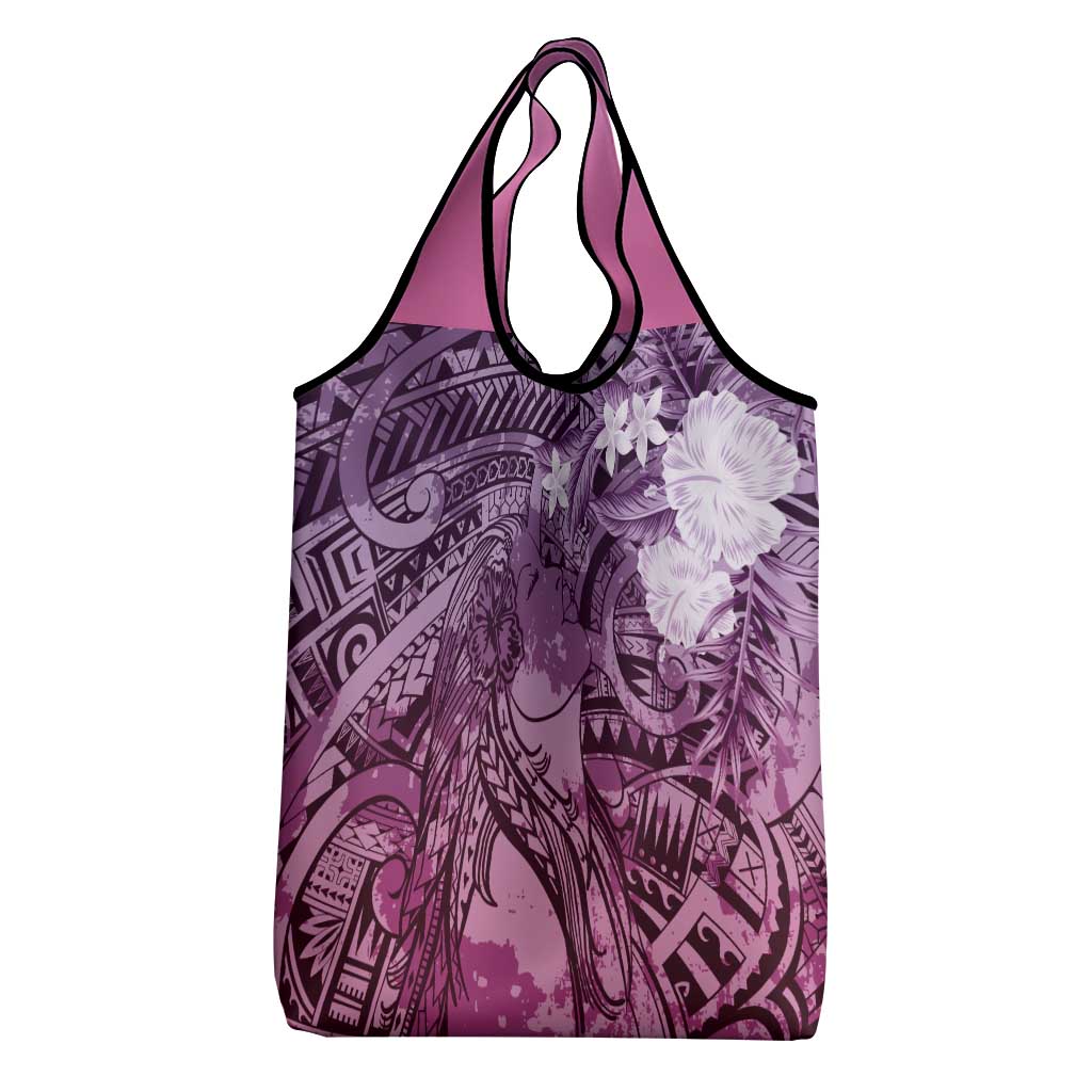 Pacific Beauty Girl Grocery Bag Pink Polyneisan Tribal Vintage Motif