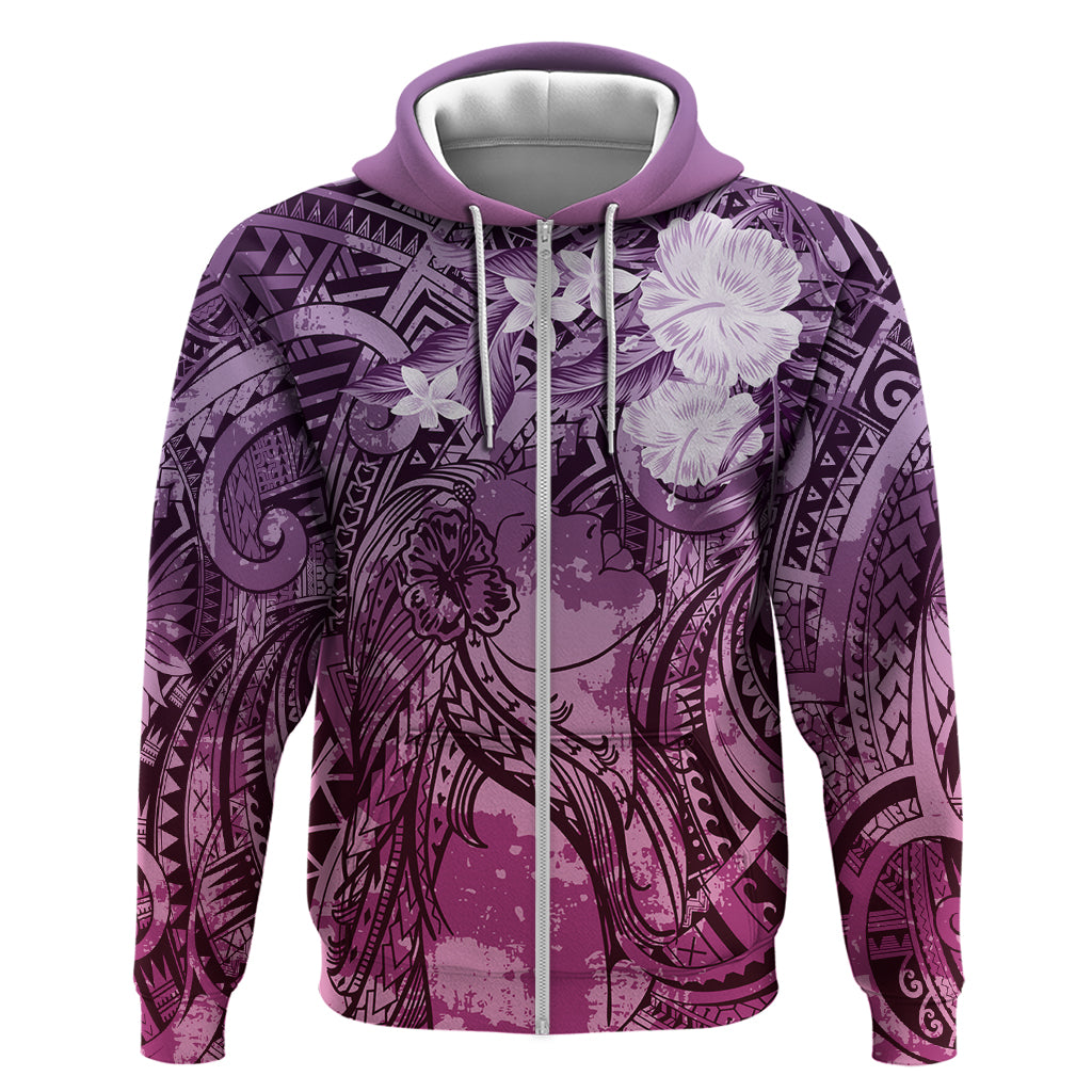 Pacific Beauty Girl Hoodie Pink Polyneisan Tribal Vintage Motif LT9 Zip Hoodie Pink - Polynesian Pride