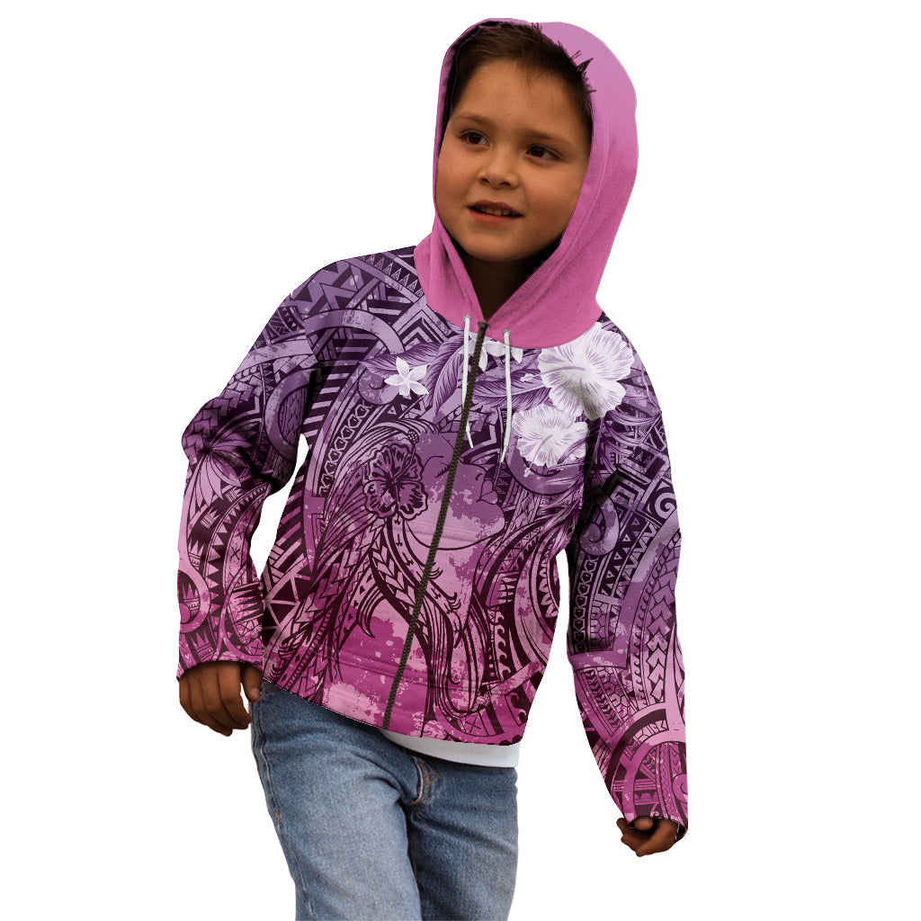Pacific Beauty Girl Kid Hoodie Pink Polyneisan Tribal Vintage Motif LT9 - Polynesian Pride