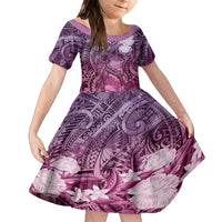 Pacific Beauty Girl Kid Short Sleeve Dress Pink Polyneisan Tribal Vintage Motif LT9 KID Pink - Polynesian Pride
