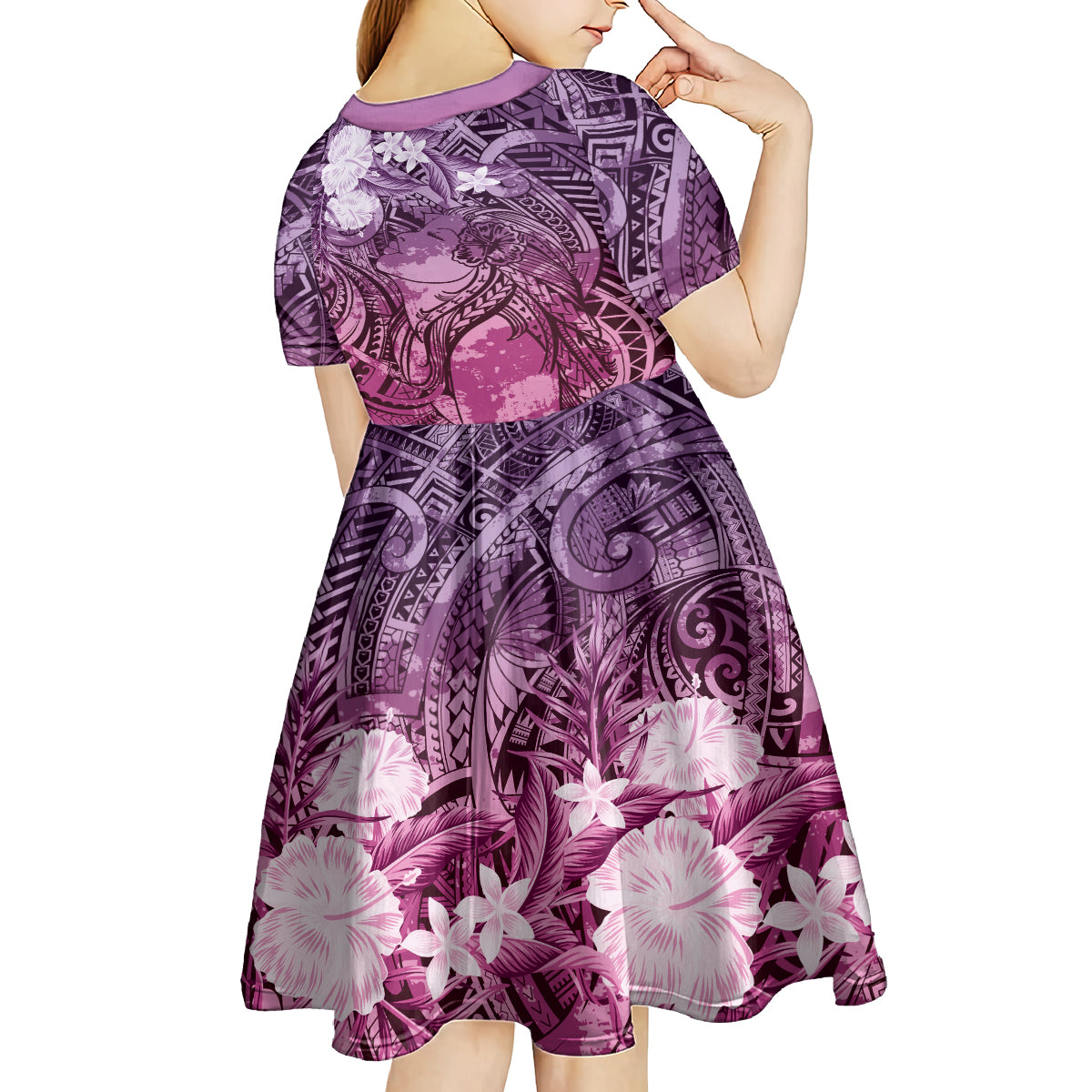Pacific Beauty Girl Kid Short Sleeve Dress Pink Polyneisan Tribal Vintage Motif LT9 - Polynesian Pride