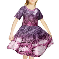 Pacific Beauty Girl Kid Short Sleeve Dress Pink Polyneisan Tribal Vintage Motif LT9 - Polynesian Pride