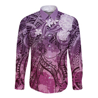 Pacific Beauty Girl Long Sleeve Button Shirt Pink Polyneisan Tribal Vintage Motif