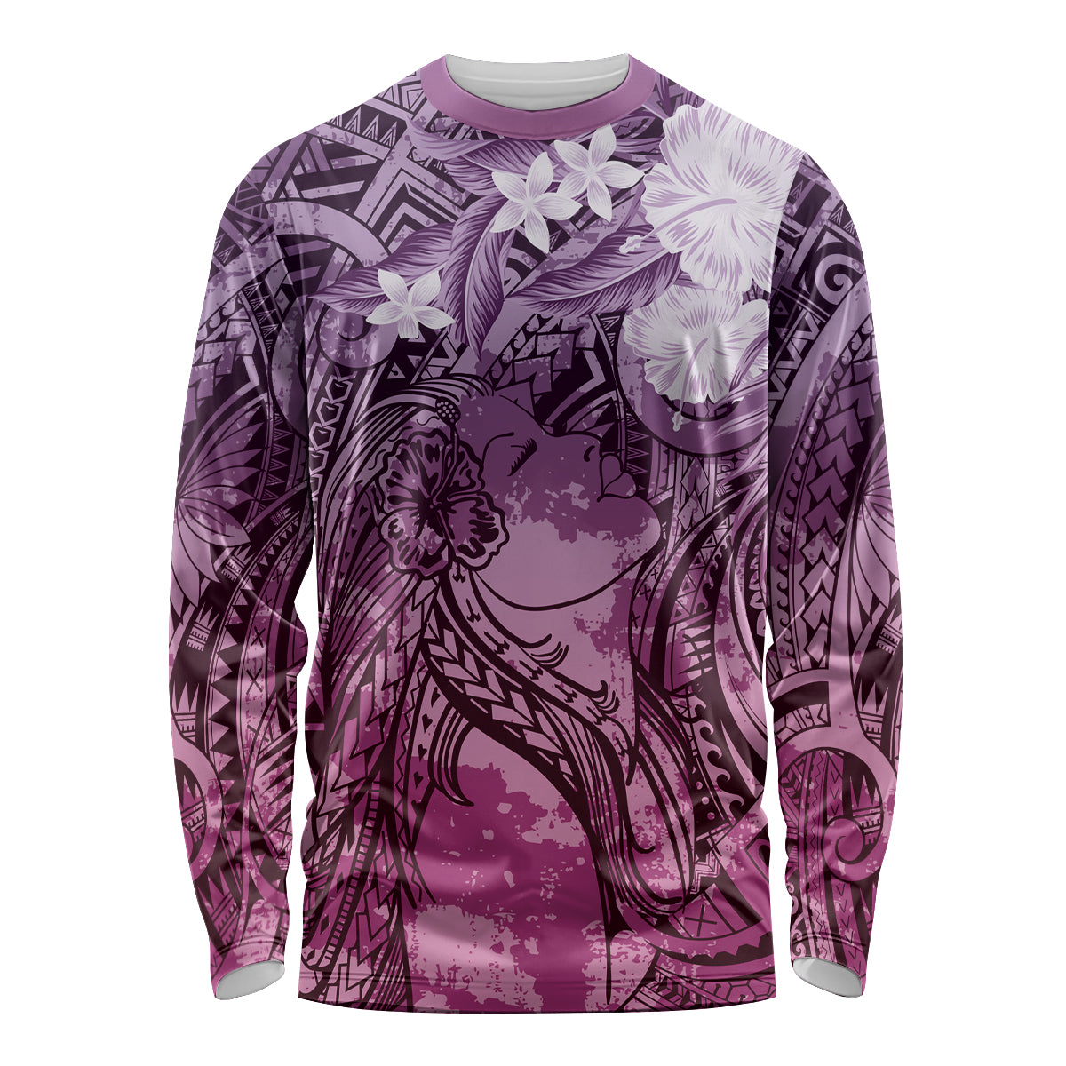 Pacific Beauty Girl Long Sleeve Shirt Pink Polyneisan Tribal Vintage Motif LT9 Unisex Pink - Polynesian Pride