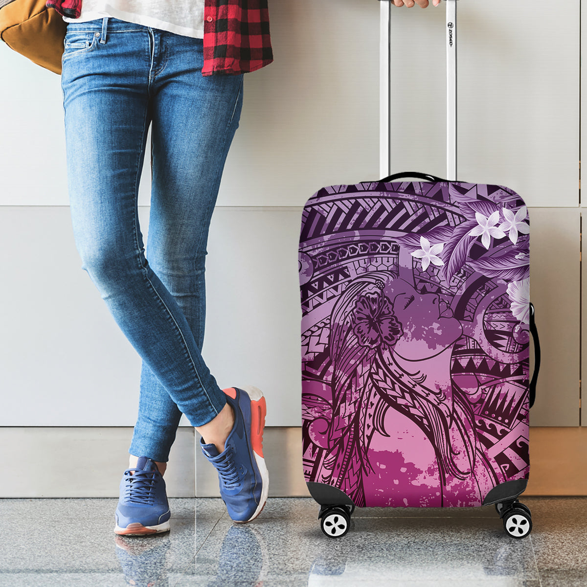Pacific Beauty Girl Luggage Cover Pink Polyneisan Tribal Vintage Motif LT9 - Polynesian Pride