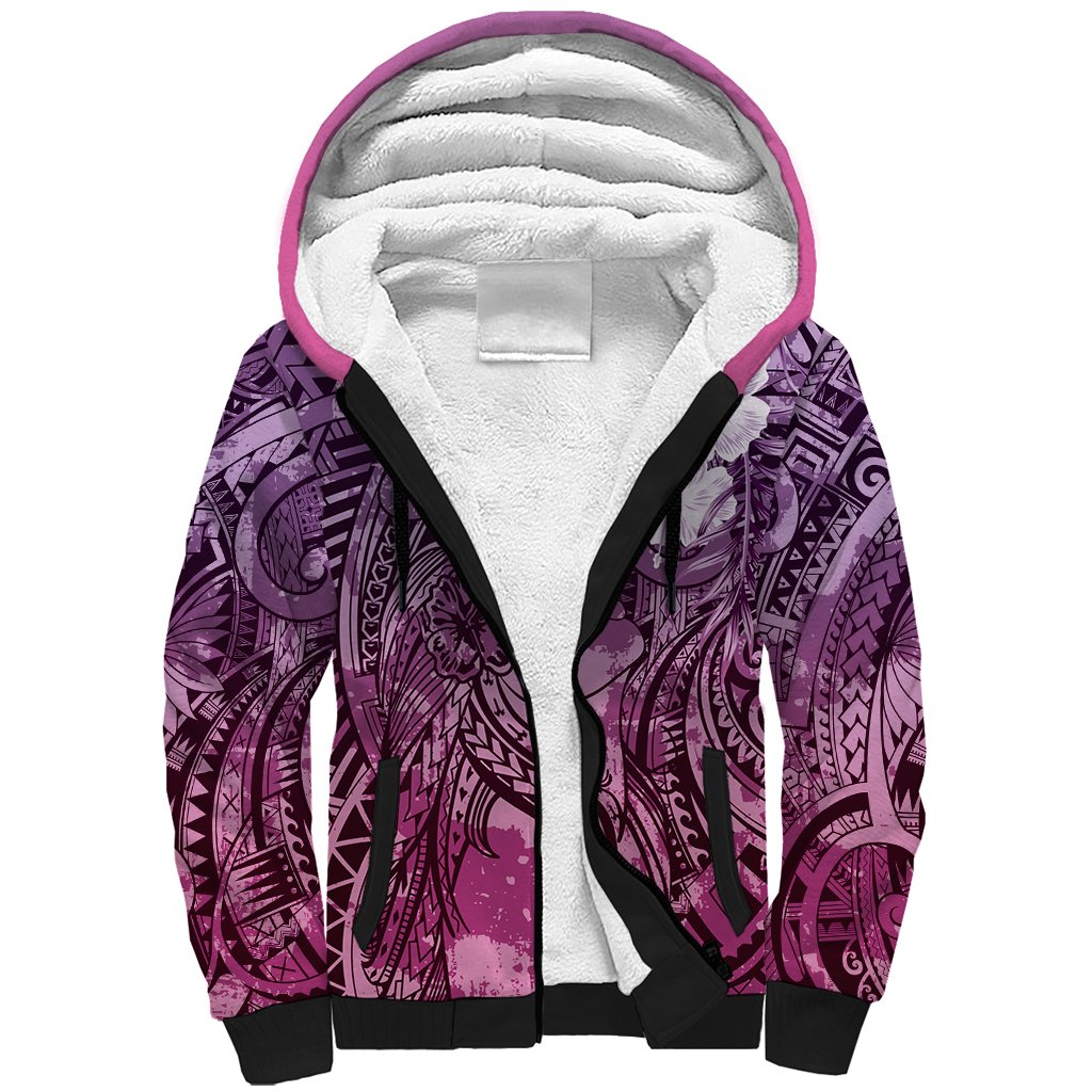 Pacific Beauty Girl Sherpa Hoodie Pink Polyneisan Tribal Vintage Motif LT9 Unisex Pink - Polynesian Pride
