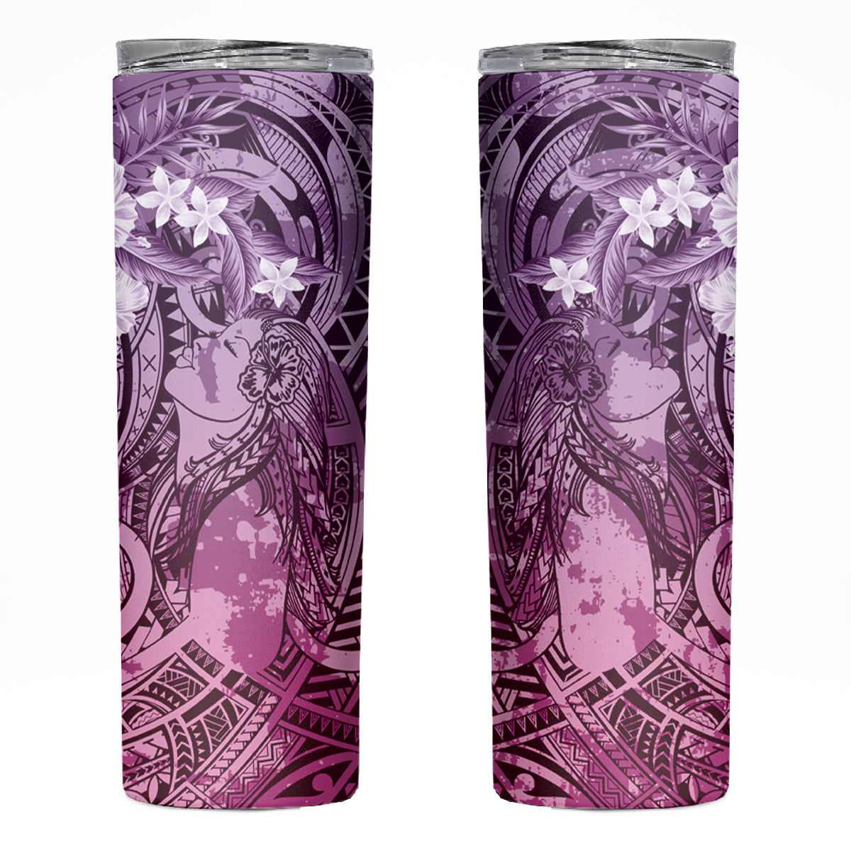Pacific Beauty Girl Skinny Tumbler Pink Polyneisan Tribal Vintage Motif LT9 Pink - Polynesian Pride