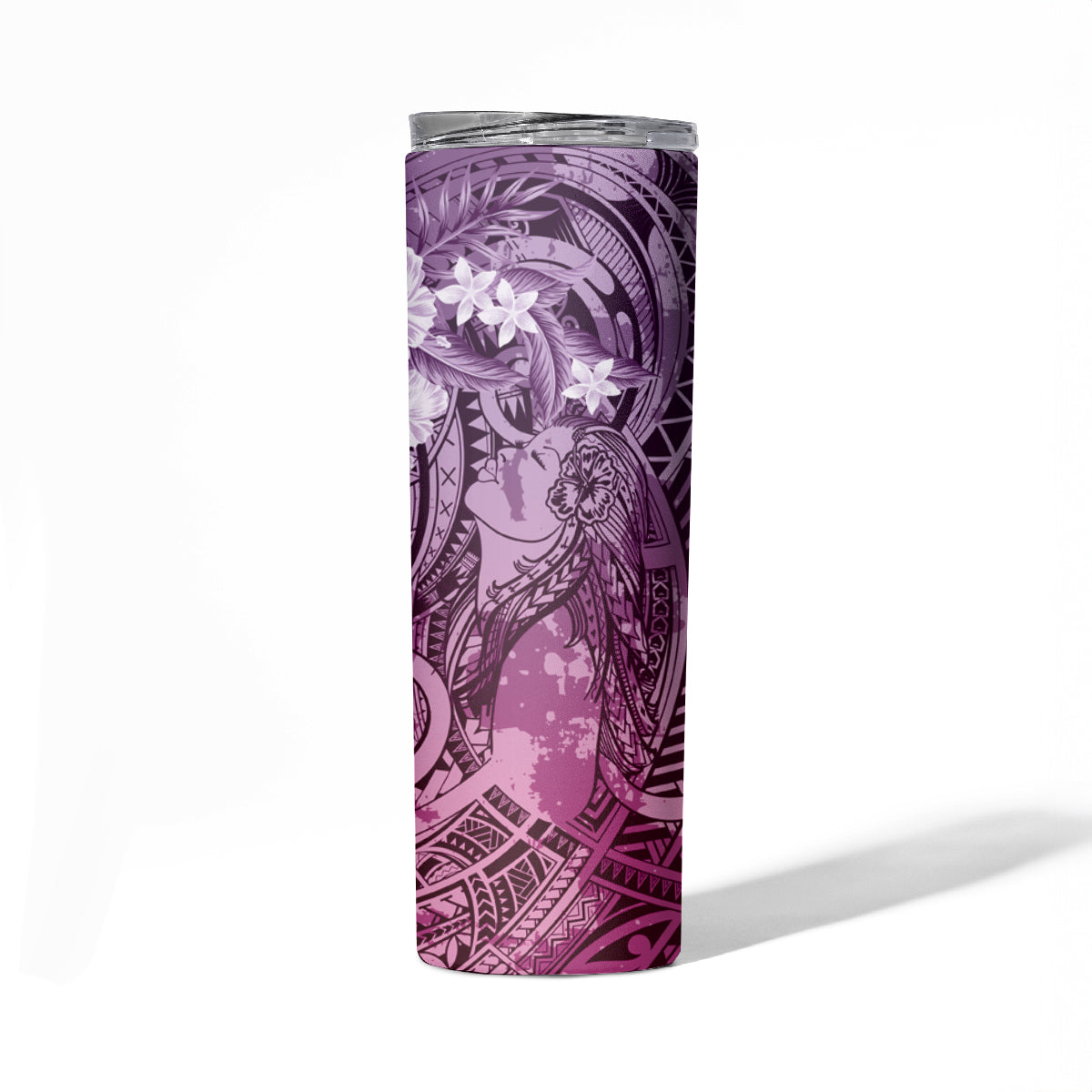 Pacific Beauty Girl Skinny Tumbler Pink Polyneisan Tribal Vintage Motif LT9 - Polynesian Pride