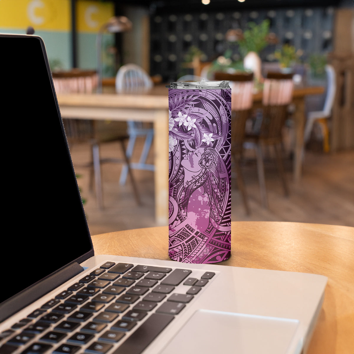 Pacific Beauty Girl Skinny Tumbler Pink Polyneisan Tribal Vintage Motif LT9 - Polynesian Pride