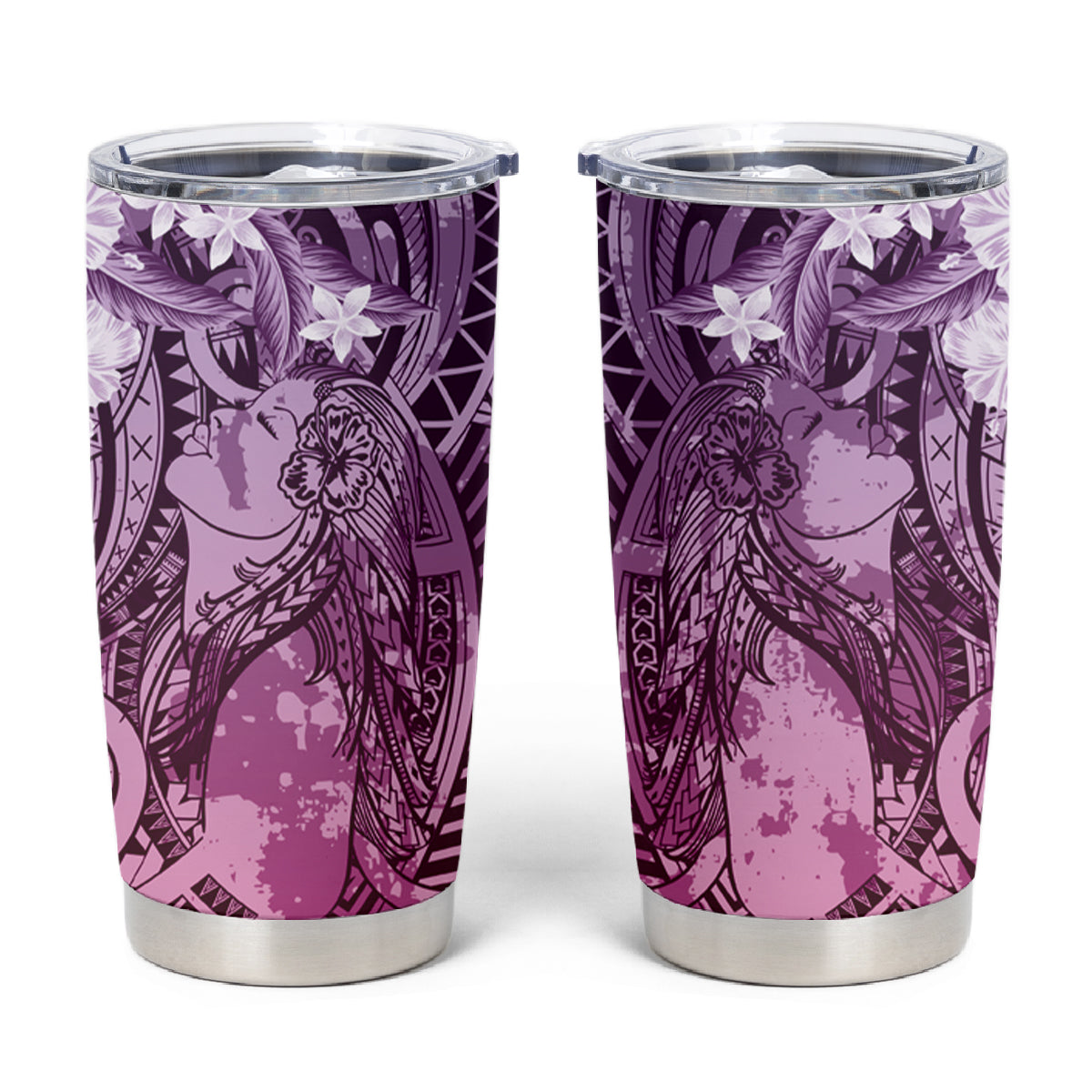 Pacific Beauty Girl Tumbler Cup Pink Polyneisan Tribal Vintage Motif LT9 Pink - Polynesian Pride