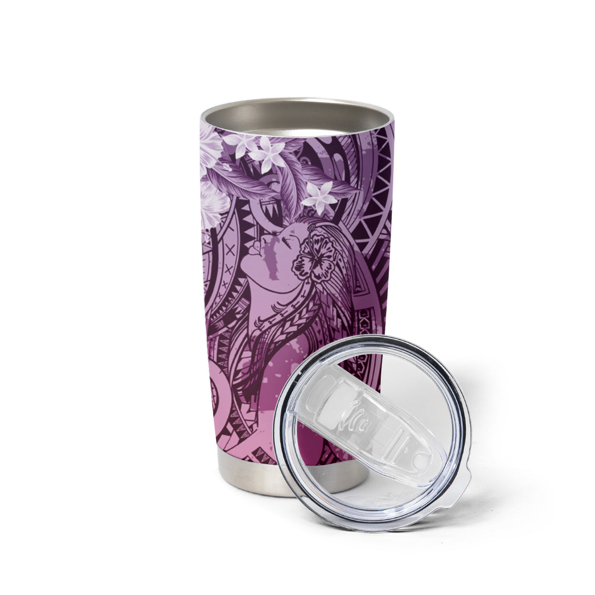 Pacific Beauty Girl Tumbler Cup Pink Polyneisan Tribal Vintage Motif LT9 - Polynesian Pride