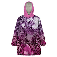 Pacific Beauty Girl Wearable Blanket Hoodie Pink Polyneisan Tribal Vintage Motif LT9 One Size Pink - Polynesian Pride