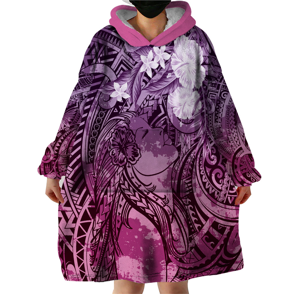 Pacific Beauty Girl Wearable Blanket Hoodie Pink Polyneisan Tribal Vintage Motif LT9 - Polynesian Pride