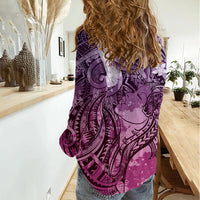 Pacific Beauty Girl Women Casual Shirt Pink Polyneisan Tribal Vintage Motif LT9 - Polynesian Pride