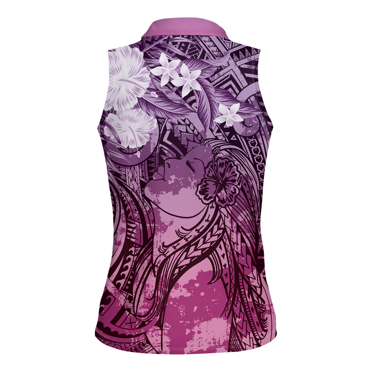 Pacific Beauty Girl Women Sleeveless Polo Shirt Pink Polyneisan Tribal Vintage Motif LT9 - Polynesian Pride