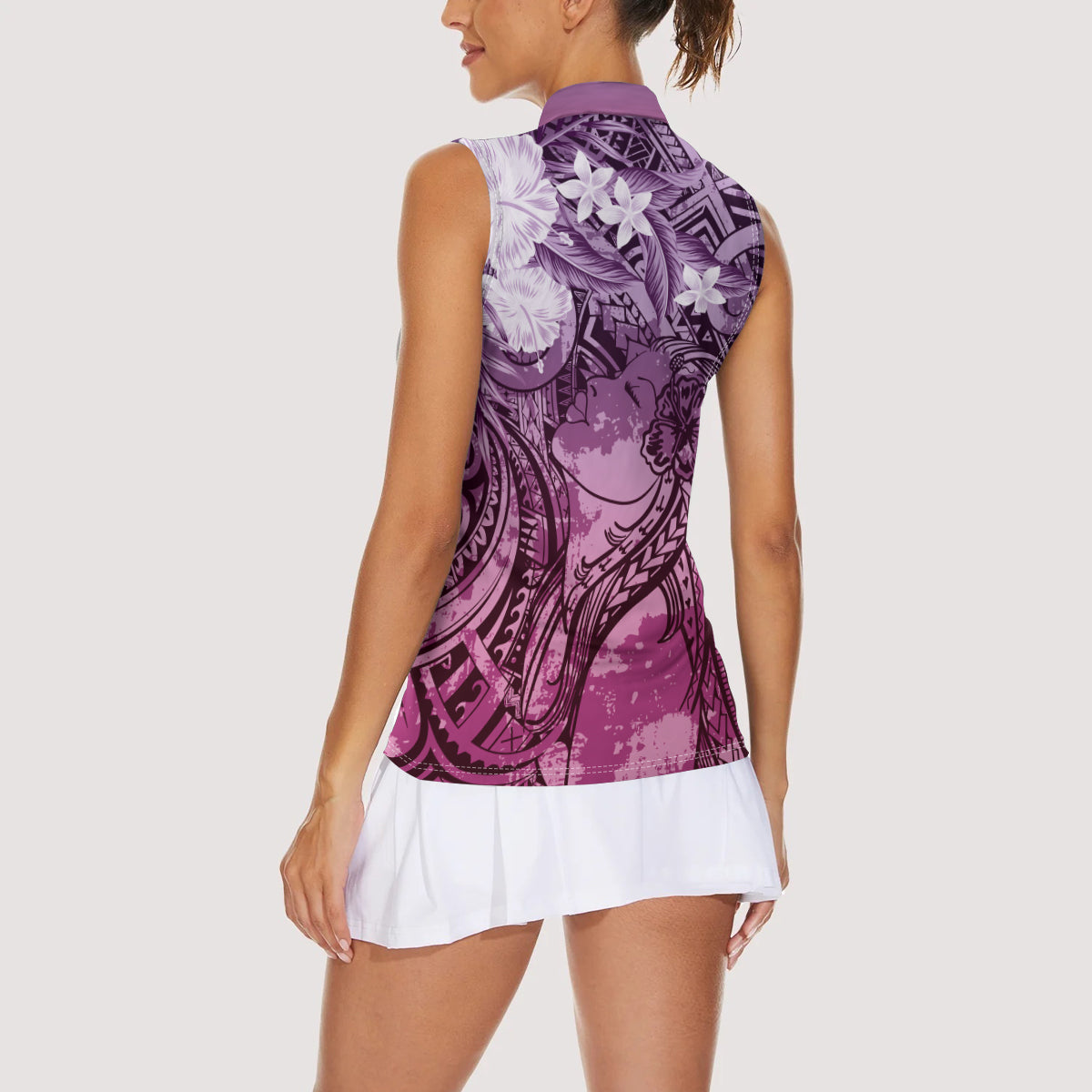 Pacific Beauty Girl Women Sleeveless Polo Shirt Pink Polyneisan Tribal Vintage Motif LT9 - Polynesian Pride