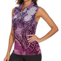 Pacific Beauty Girl Women Sleeveless Polo Shirt Pink Polyneisan Tribal Vintage Motif LT9 - Polynesian Pride