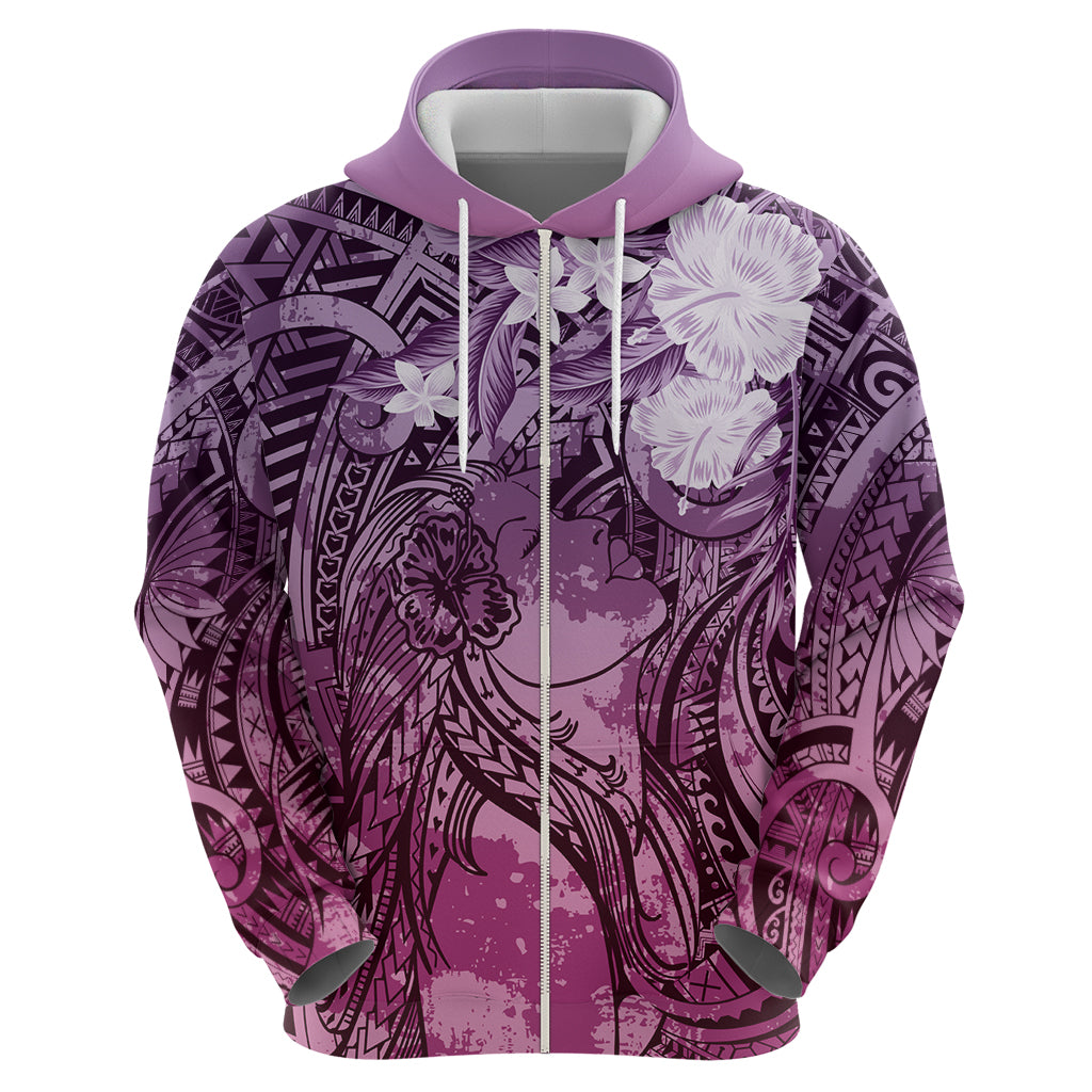 Pacific Beauty Girl Zip Hoodie Pink Polyneisan Tribal Vintage Motif LT9 - Polynesian Pride