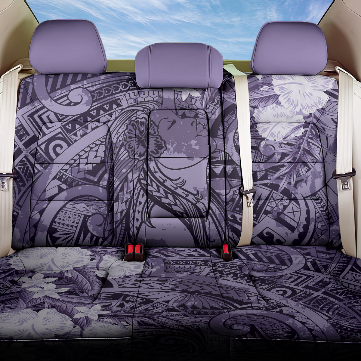 Pacific Beauty Girl Back Car Seat Cover Violet Polyneisan Tribal Vintage Motif LT9 One Size Violet - Polynesian Pride