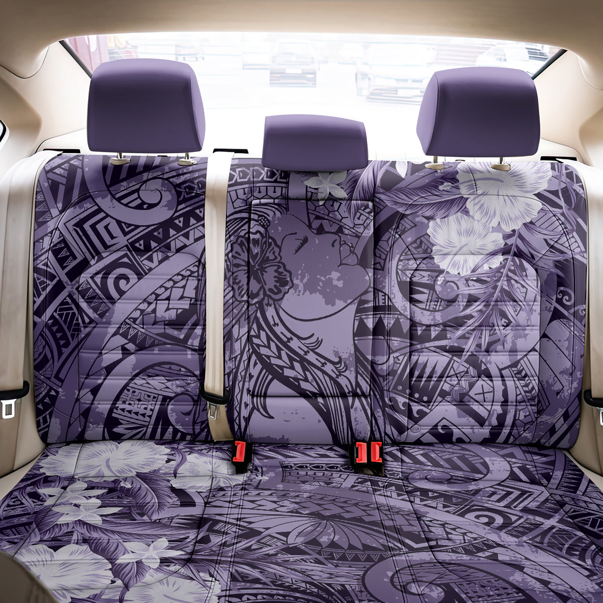Pacific Beauty Girl Back Car Seat Cover Violet Polyneisan Tribal Vintage Motif LT9 - Polynesian Pride