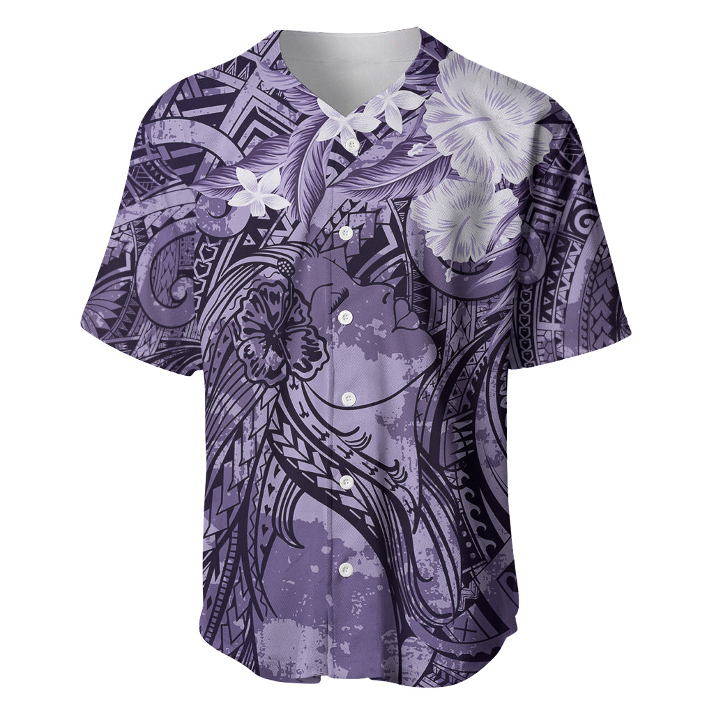 Pacific Beauty Girl Baseball Jersey Violet Polyneisan Tribal Vintage Motif LT9 Violet - Polynesian Pride