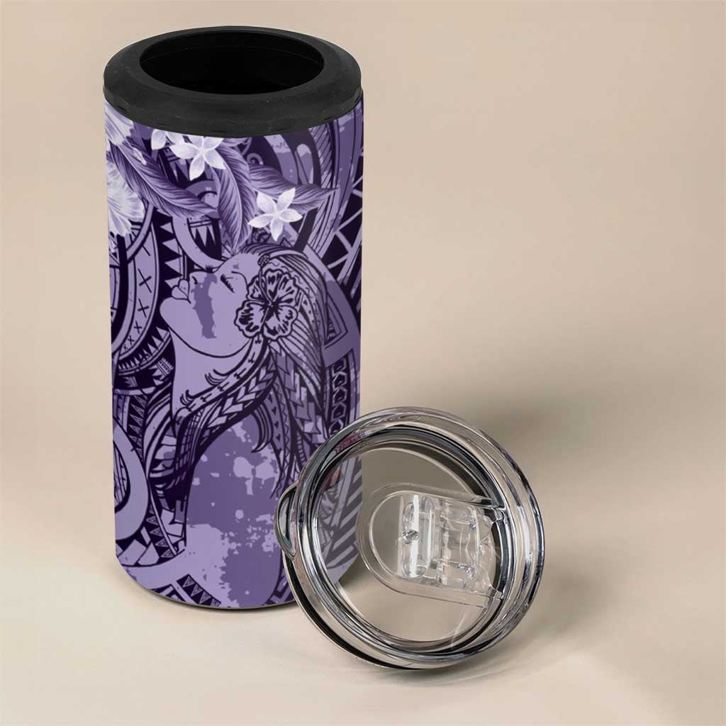 Pacific Beauty Girl 4 in 1 Can Cooler Tumbler Violet Polyneisan Tribal Vintage Motif LT9 - Polynesian Pride