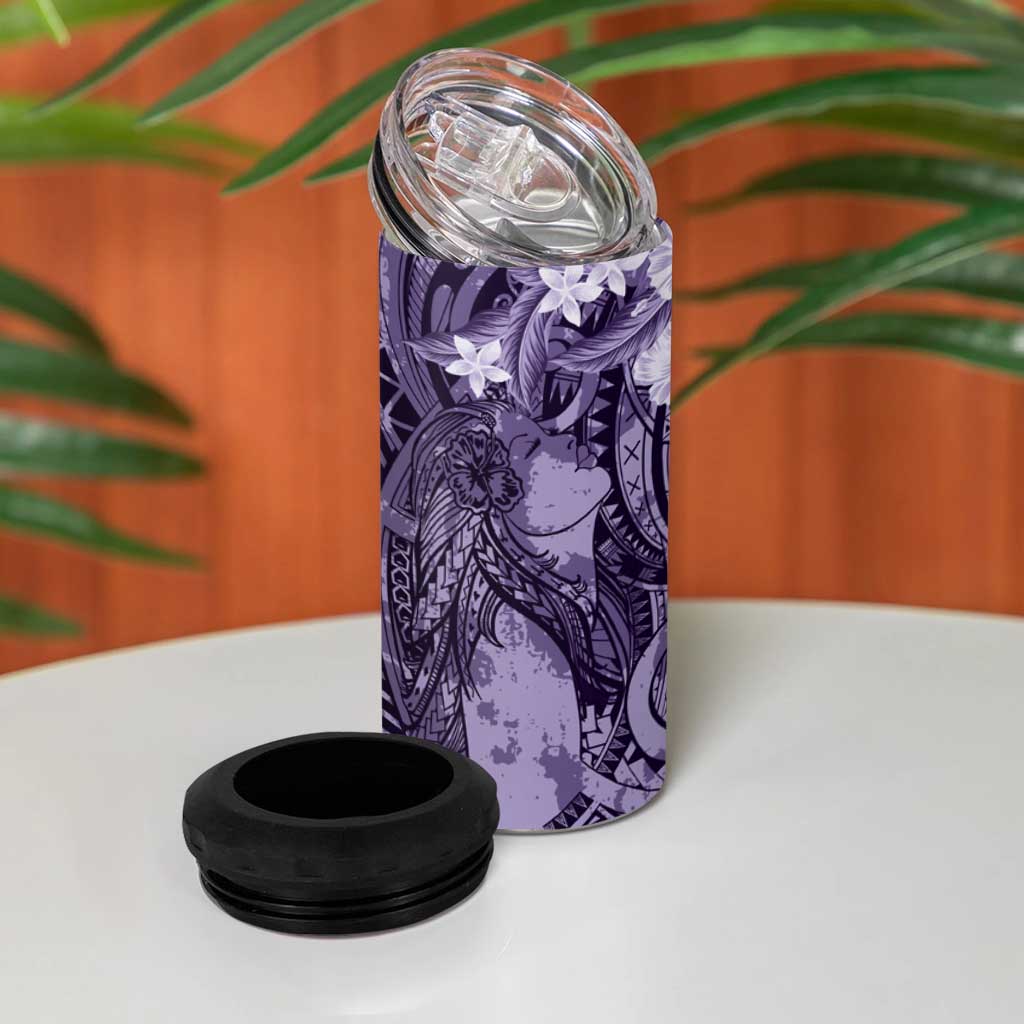 Pacific Beauty Girl 4 in 1 Can Cooler Tumbler Violet Polyneisan Tribal Vintage Motif LT9 - Polynesian Pride