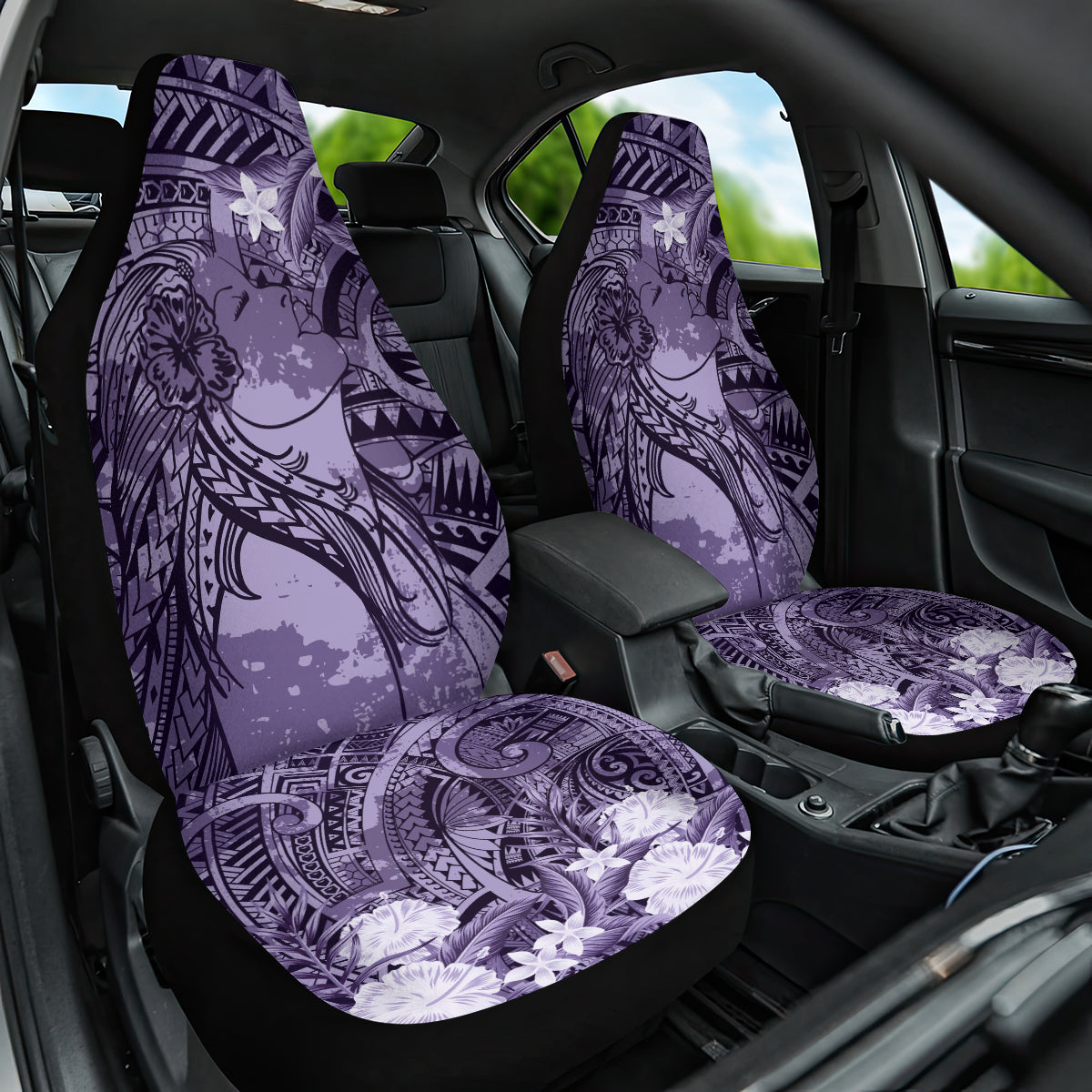 Pacific Beauty Girl Car Seat Cover Violet Polyneisan Tribal Vintage Motif LT9 One Size Violet - Polynesian Pride