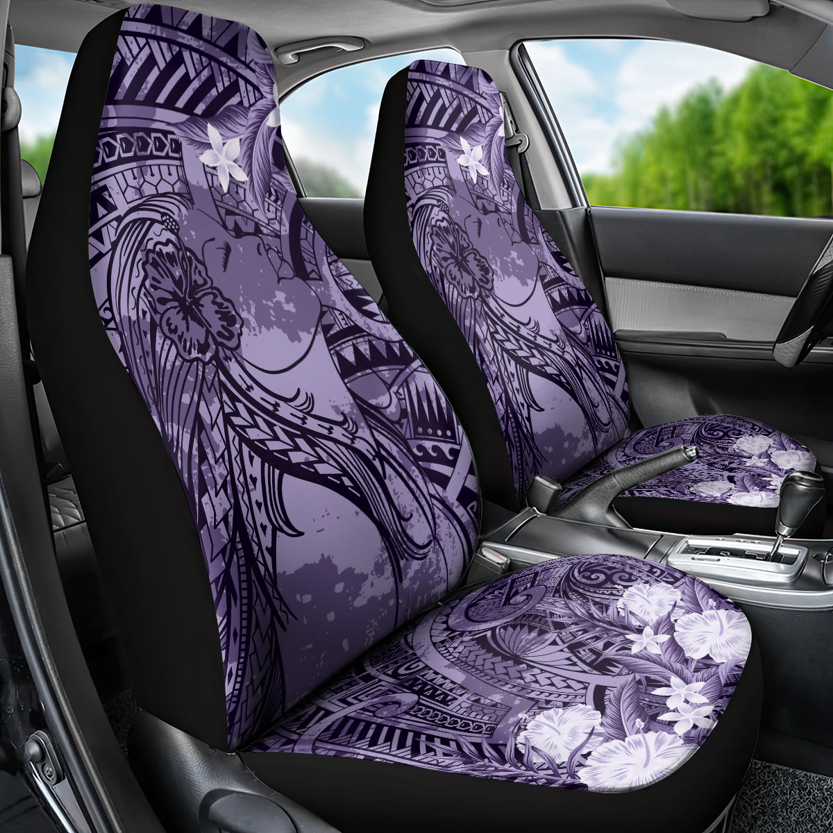 Pacific Beauty Girl Car Seat Cover Violet Polyneisan Tribal Vintage Motif LT9 - Polynesian Pride