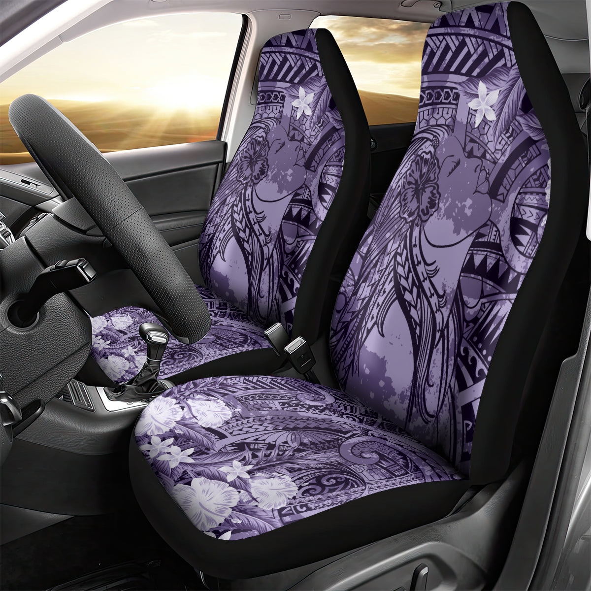 Pacific Beauty Girl Car Seat Cover Violet Polyneisan Tribal Vintage Motif LT9 - Polynesian Pride