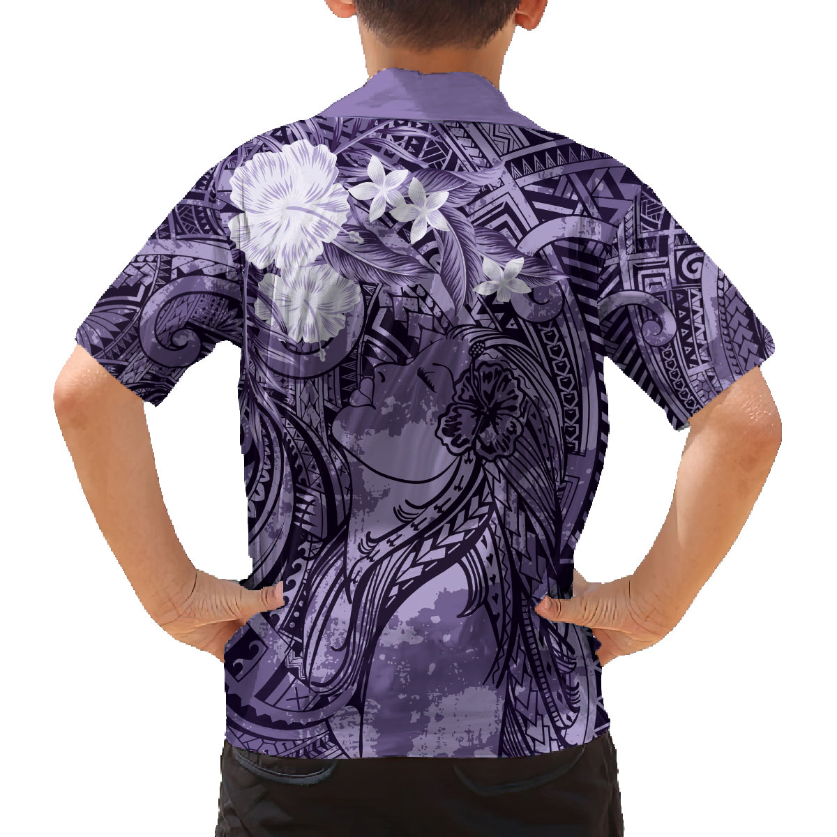 Pacific Beauty Girl Family Matching Long Sleeve Bodycon Dress and Hawaiian Shirt Violet Polyneisan Tribal Vintage Motif LT9 - Polynesian Pride