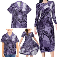 Pacific Beauty Girl Family Matching Long Sleeve Bodycon Dress and Hawaiian Shirt Violet Polyneisan Tribal Vintage Motif LT9 - Polynesian Pride