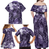 Pacific Beauty Girl Family Matching Off Shoulder Maxi Dress and Hawaiian Shirt Violet Polyneisan Tribal Vintage Motif LT9 - Polynesian Pride