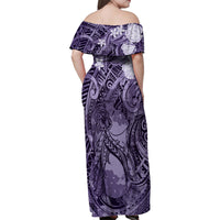Pacific Beauty Girl Family Matching Off Shoulder Maxi Dress and Hawaiian Shirt Violet Polyneisan Tribal Vintage Motif LT9 - Polynesian Pride