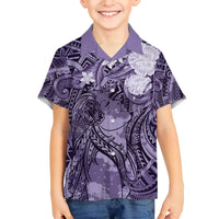 Pacific Beauty Girl Family Matching Off Shoulder Maxi Dress and Hawaiian Shirt Violet Polyneisan Tribal Vintage Motif LT9 Son's Shirt Violet - Polynesian Pride