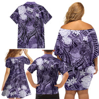 Pacific Beauty Girl Family Matching Off Shoulder Short Dress and Hawaiian Shirt Violet Polyneisan Tribal Vintage Motif LT9 - Polynesian Pride