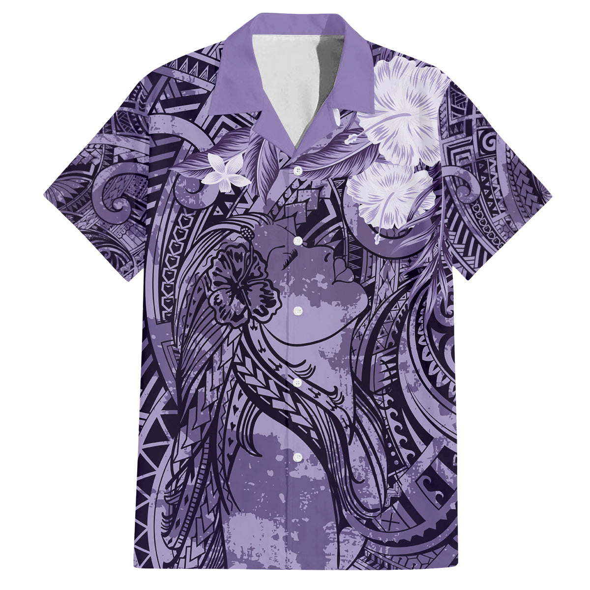 Pacific Beauty Girl Family Matching Off Shoulder Short Dress and Hawaiian Shirt Violet Polyneisan Tribal Vintage Motif LT9 Dad's Shirt - Short Sleeve Violet - Polynesian Pride