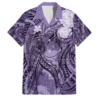 Pacific Beauty Girl Family Matching Off Shoulder Short Dress and Hawaiian Shirt Violet Polyneisan Tribal Vintage Motif LT9 Dad's Shirt - Short Sleeve Violet - Polynesian Pride