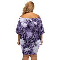 Pacific Beauty Girl Family Matching Off Shoulder Short Dress and Hawaiian Shirt Violet Polyneisan Tribal Vintage Motif LT9 - Polynesian Pride