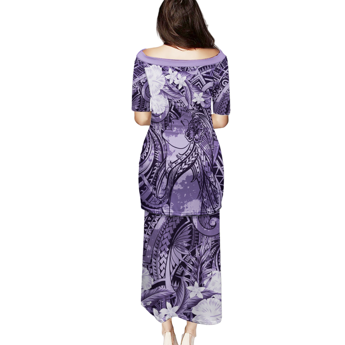Pacific Beauty Girl Family Matching Puletasi and Hawaiian Shirt Violet Polyneisan Tribal Vintage Motif LT9 - Polynesian Pride