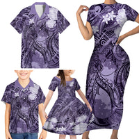 Pacific Beauty Girl Family Matching Short Sleeve Bodycon Dress and Hawaiian Shirt Violet Polyneisan Tribal Vintage Motif LT9 - Polynesian Pride