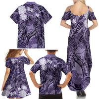 Pacific Beauty Girl Family Matching Summer Maxi Dress and Hawaiian Shirt Violet Polyneisan Tribal Vintage Motif LT9 - Polynesian Pride