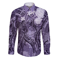 Pacific Beauty Girl Family Matching Tank Maxi Dress and Hawaiian Shirt Violet Polyneisan Tribal Vintage Motif LT9 Dad's Shirt - Long Sleeve Violet - Polynesian Pride