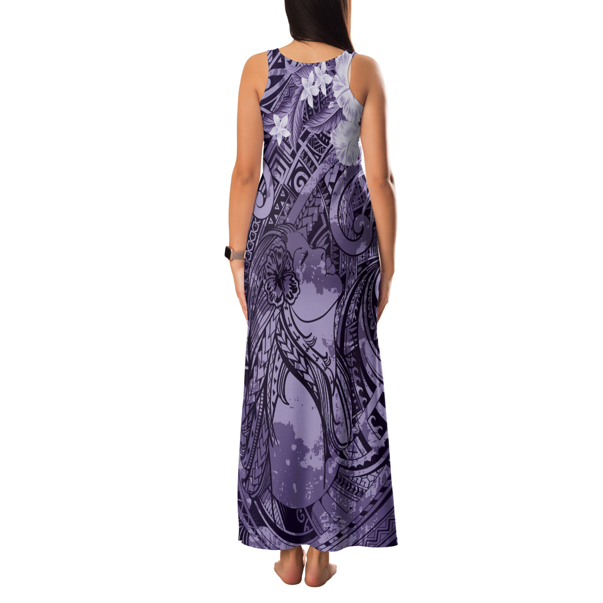 Pacific Beauty Girl Family Matching Tank Maxi Dress and Hawaiian Shirt Violet Polyneisan Tribal Vintage Motif LT9 - Polynesian Pride