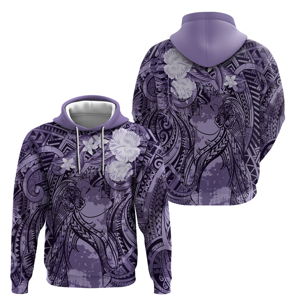 Pacific Beauty Girl Hoodie Violet Polyneisan Tribal Vintage Motif LT9 - Polynesian Pride