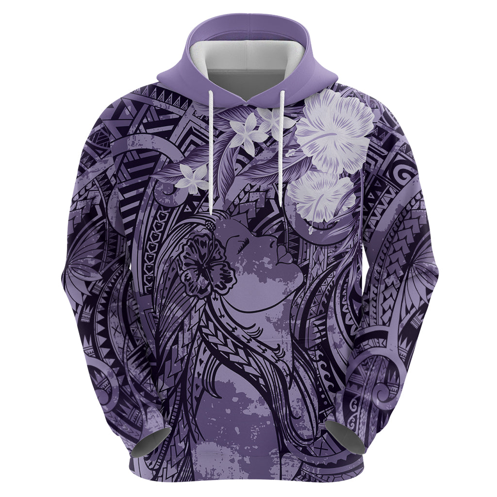 Pacific Beauty Girl Hoodie Violet Polyneisan Tribal Vintage Motif LT9 - Polynesian Pride